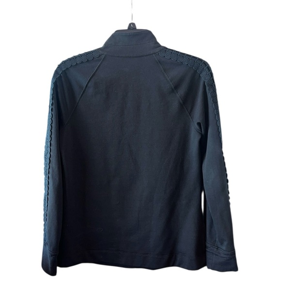 Lilly Pulitzer Skipper Popover Onyx Black Lace Sleeve Quarter Zip Top Size Small - Picture 4 of 11